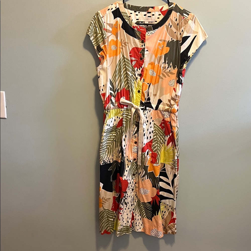 LOFT Multicolor Floral Midi Dress